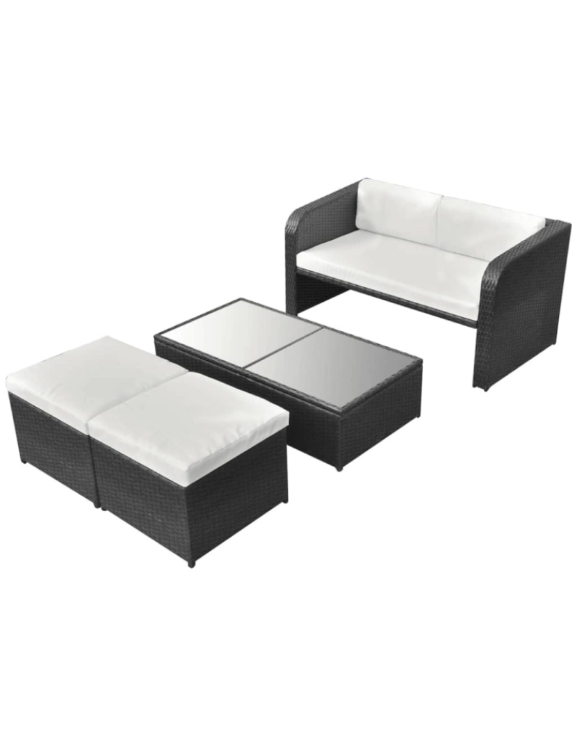 imagem de vidaXL 4 pcs conjunto lounge de jardim c/ almofadões vime PE preto3