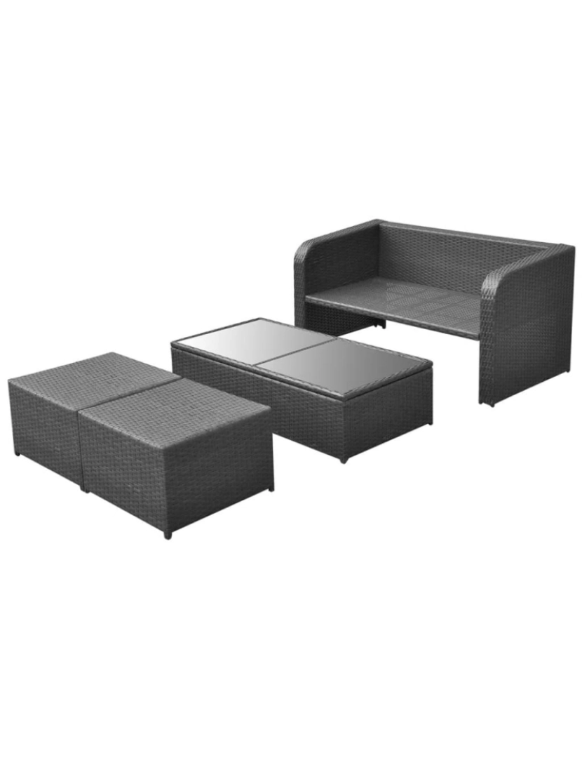 imagem de vidaXL 4 pcs conjunto lounge de jardim c/ almofadões vime PE preto4