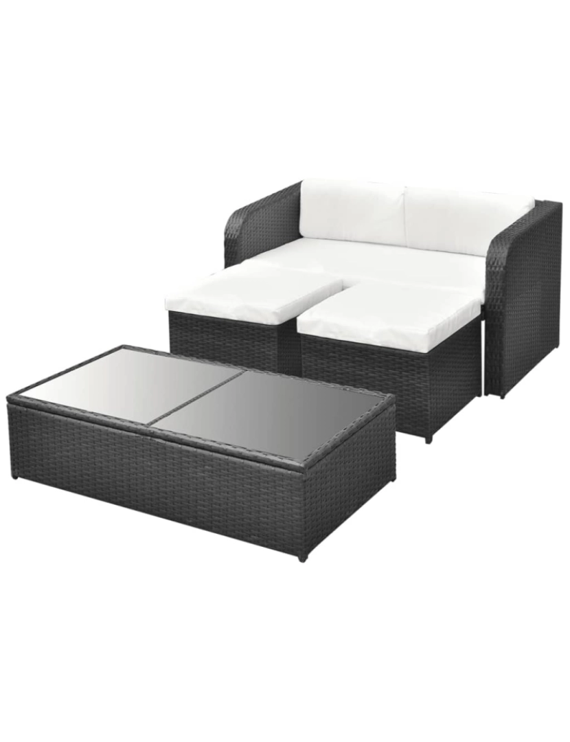 imagem de vidaXL 4 pcs conjunto lounge de jardim c/ almofadões vime PE preto5