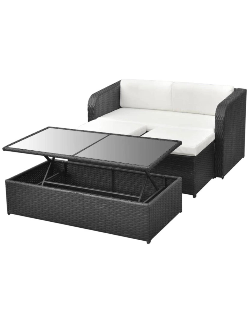 imagem de vidaXL 4 pcs conjunto lounge de jardim c/ almofadões vime PE preto6