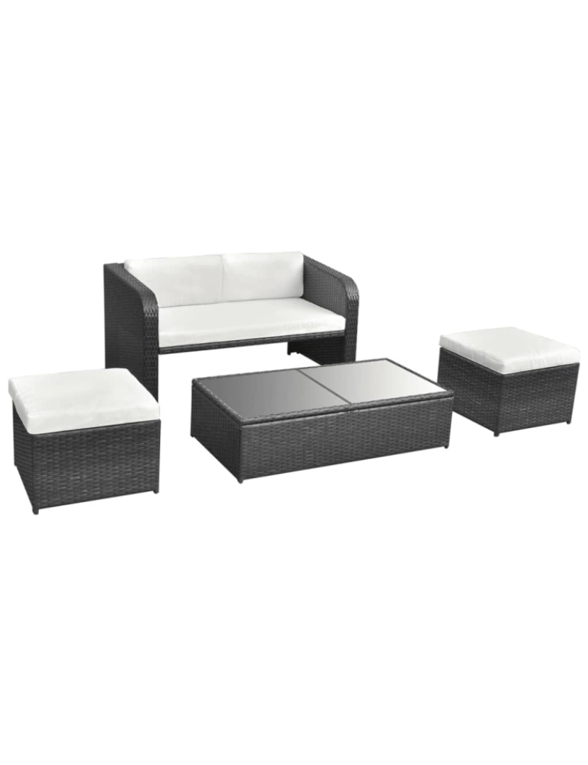 imagem de vidaXL 4 pcs conjunto lounge de jardim c/ almofadões vime PE preto7