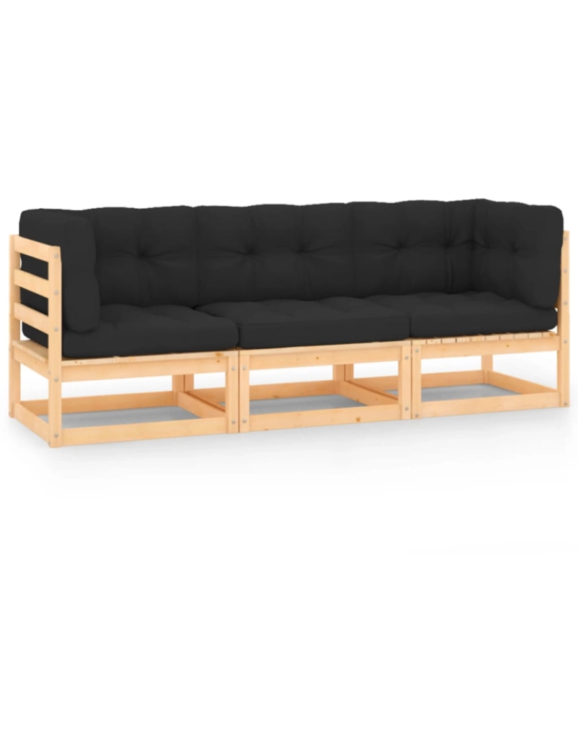 imagem de vidaXL 3 pcs conjunto lounge de jardim c/ almofadões pinho maciço2