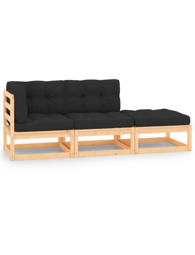 imagem de vidaXL 3 pcs conjunto lounge de jardim c/ almofadões pinho maciço2