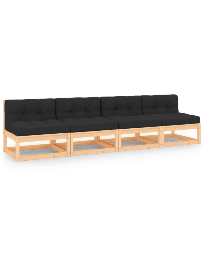 imagem de vidaXL 4 pcs conjunto lounge de jardim com almofadões pinho maciço2