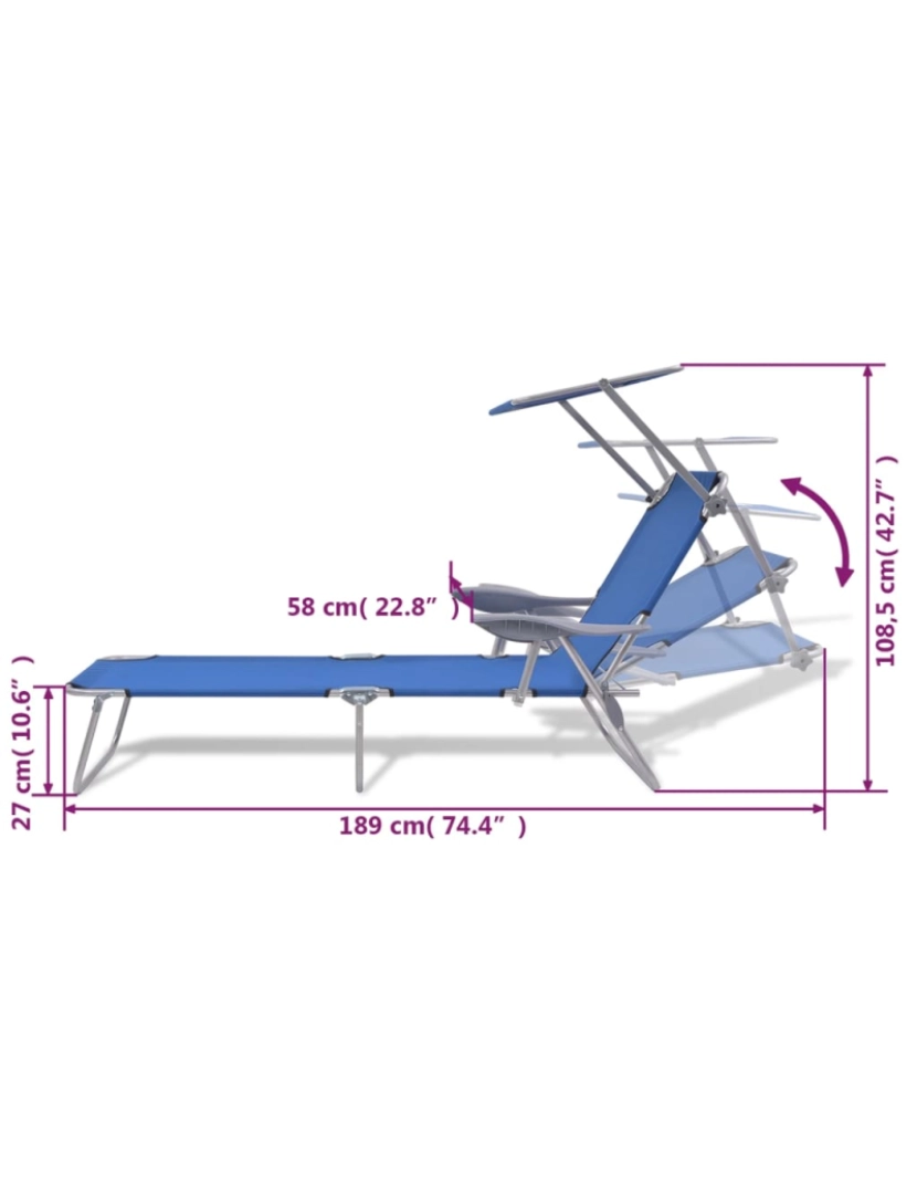 imagem de vidaXL Espreguiçadeira com toldo aço azul9
