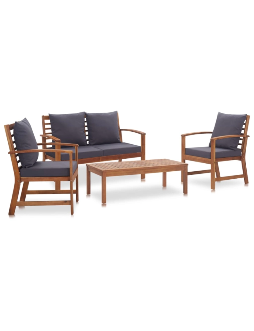 imagem de vidaXL 4 pcs conjunto lounge de jardim c/ almofadões acácia maciça1