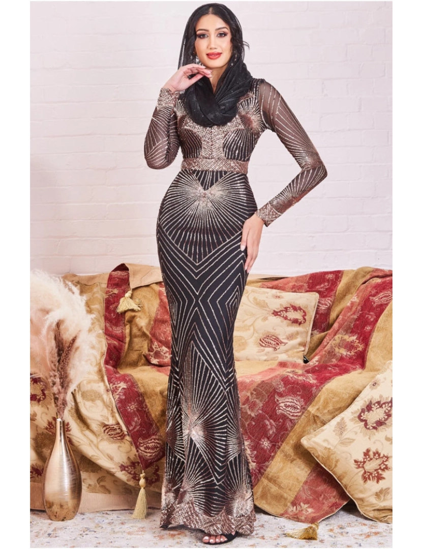Goddiva - Modesty Starburst Sequin Maxi vestido