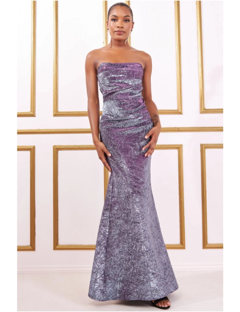 Goddiva - Folha de impressão espartilho Bardot Maxi vestido
