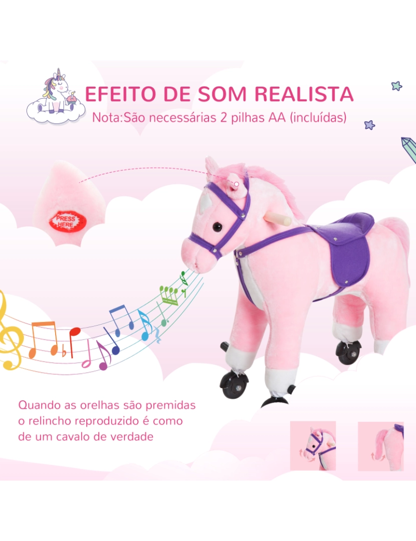 imagem de Cavalo para Crianças com Rodas 55x23x60cm cor rosa 330-047PK4