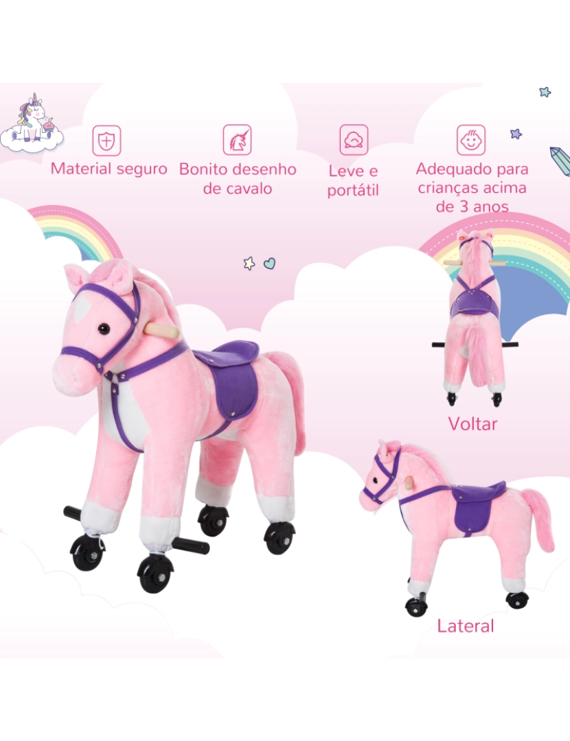 imagem de Cavalo para Crianças com Rodas 55x23x60cm cor rosa 330-047PK5