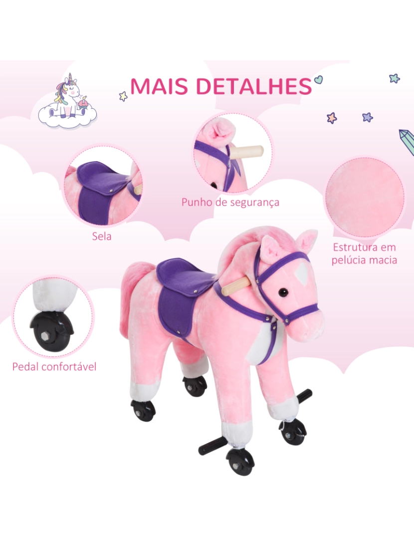 imagem de Cavalo para Crianças com Rodas 55x23x60cm cor rosa 330-047PK6