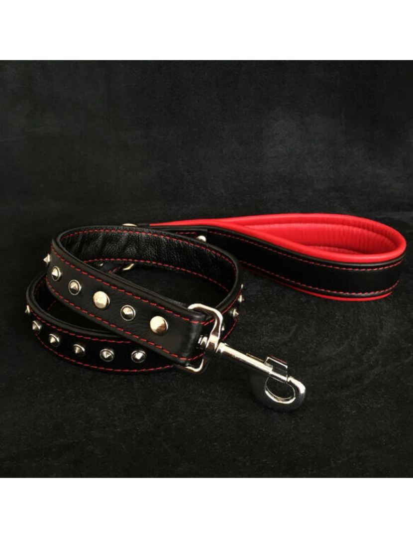 Bestia Custom Dog Gear - Preto e vermelho decorados de couro macio Leash