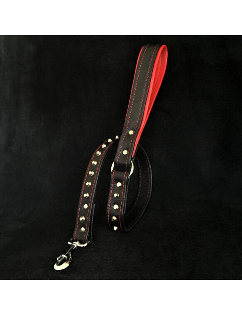 imagem de Preto e vermelho macio couro Studded Leash1