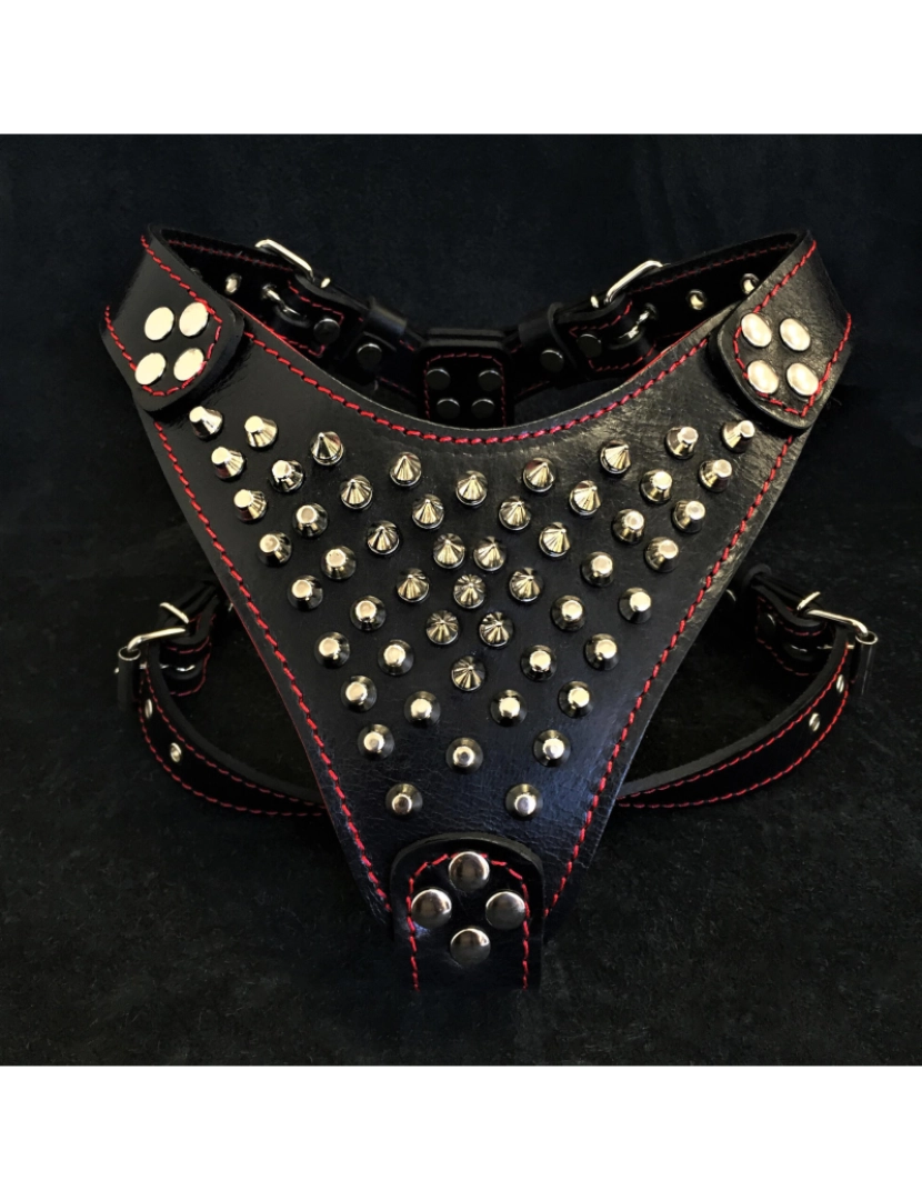 Bestia Custom Dog Gear - O francês couro Studded Harness Preto & Preto