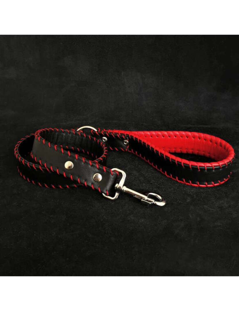 imagem de Handstitch couro macio Leash preto e vermelho1