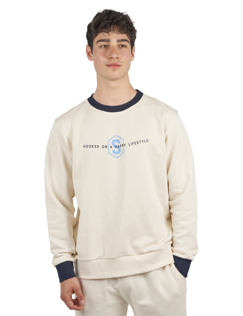 Superb - Sweatshirt Crew BeHappy Homem Beige-Azul