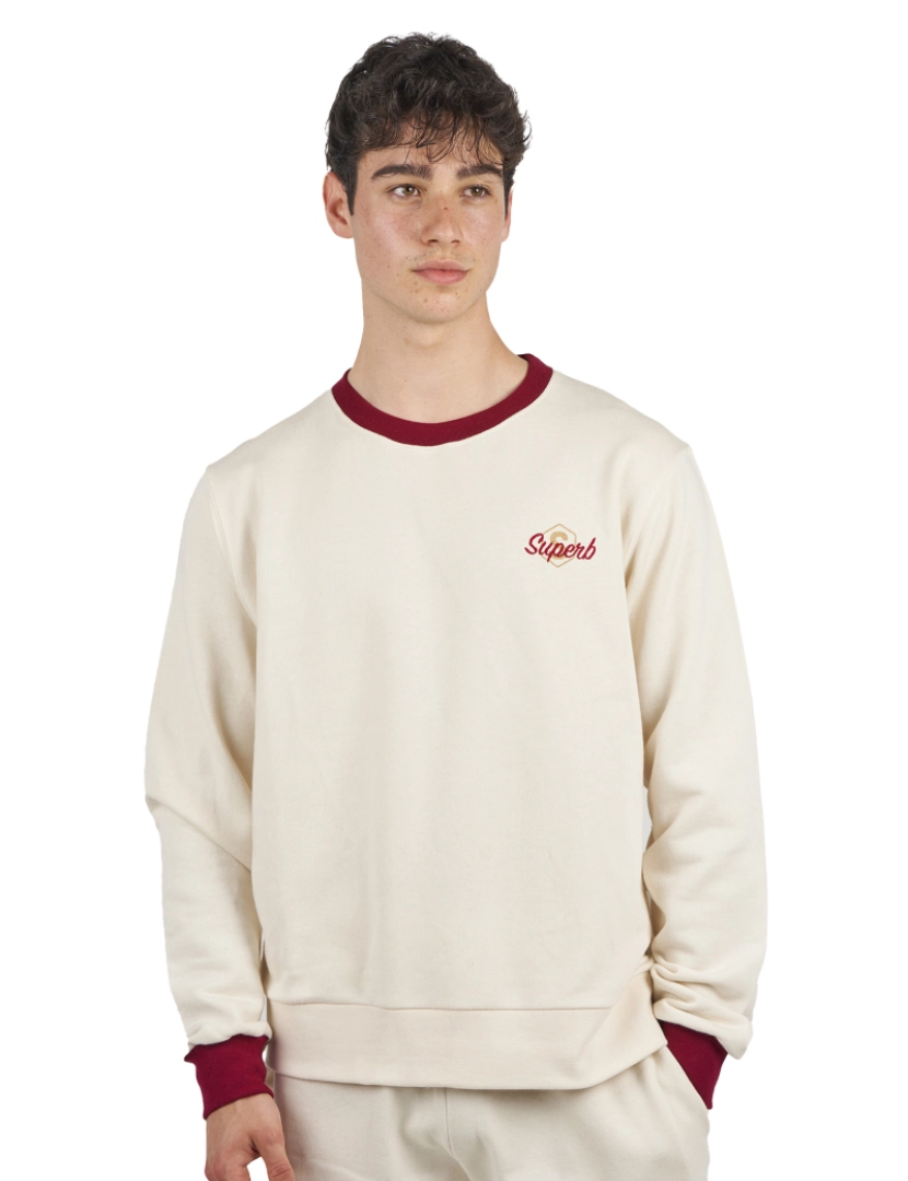 Superb - Sweatshirt Crew BeHappy Homem Beige-vermelho