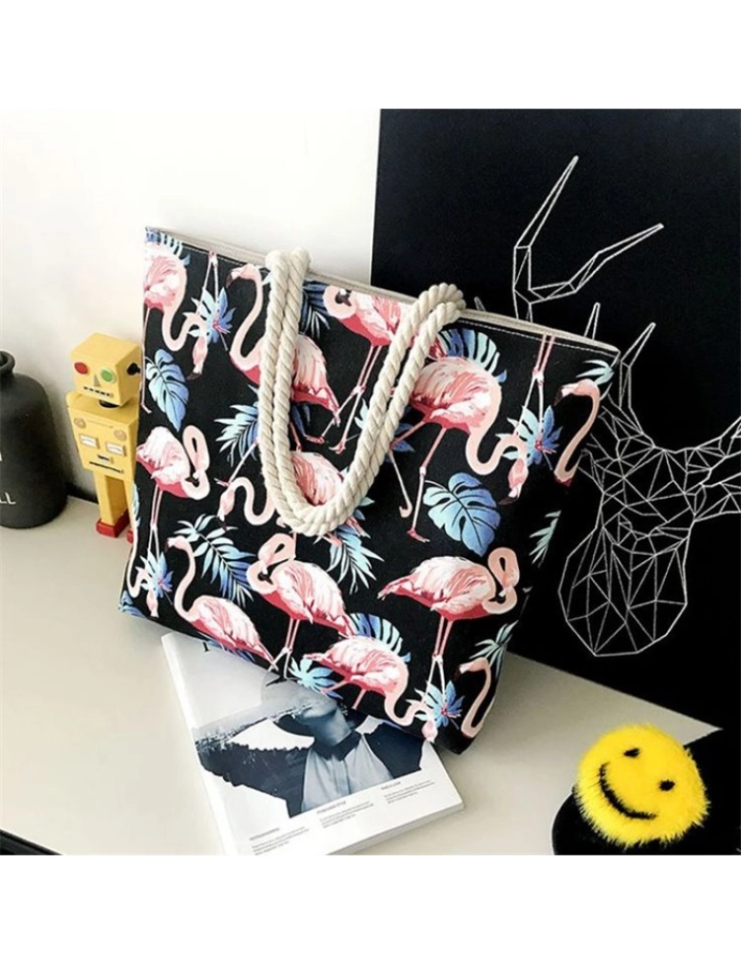 imagem de Bolsa de Praia Flamingos com Fecho e Bolso Interior TP04WZ12