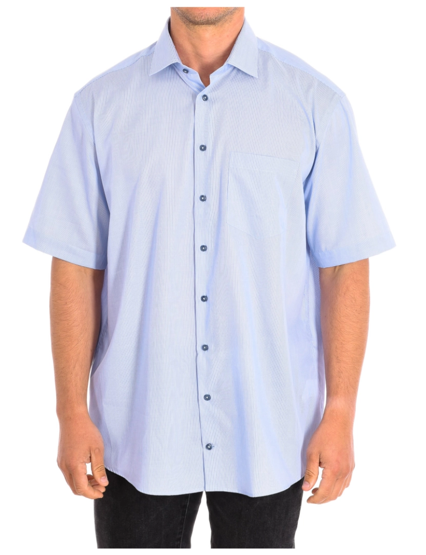Seidensticker - Camisa Manga Curta Casual Azul Riscas