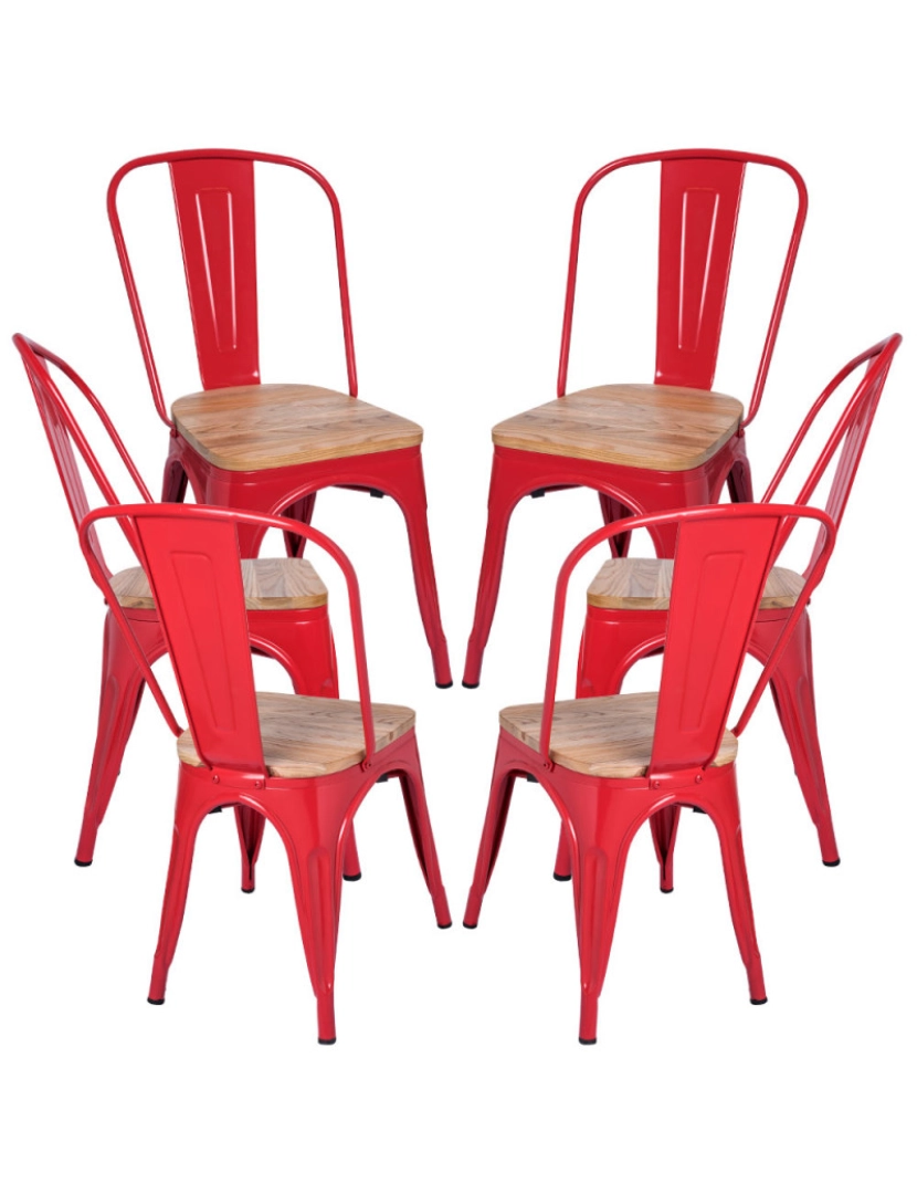 Presentes Miguel - Pack 6 Cadeiras Torix Madeira Natural - Vermelho