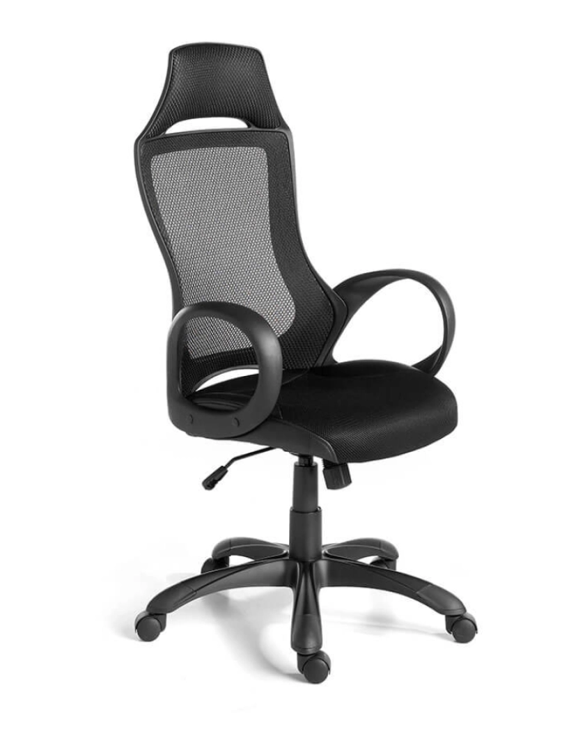 imagem de Cadeira de escritório giratória com apoios de braços estofados em tecido de malha preta. 4074 Angel Cerda1
