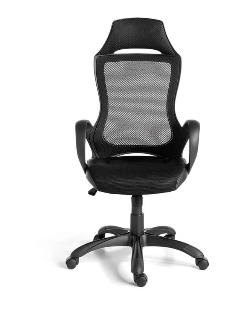 imagem de Cadeira de escritório giratória com apoios de braços estofados em tecido de malha preta. 4074 Angel Cerda2