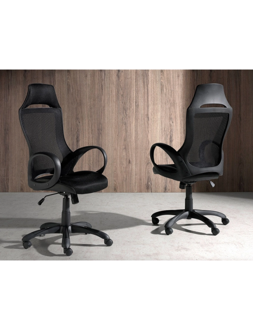 imagem de Cadeira de escritório giratória com apoios de braços estofados em tecido de malha preta. 4074 Angel Cerda3