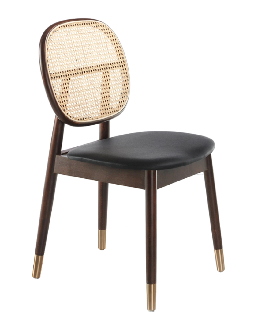 imagem de Cadeira de jantar em madeira de cinzas sólidas pintada na cor de nogueira com assento estofado 4093 Angel Cerda1