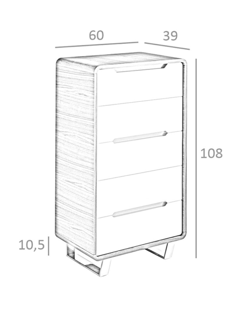 imagem de Chiffonier em madeira folheada a nogueira com cinco gavetas em MDF lacado branco brilhante. 7111 Angel Cerda5