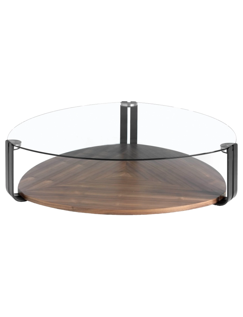 Angel Cerdá - Mesa de café com tampo de vidro triangular temperado, base de madeira folheada a nogueira 2055 Angel Cerda