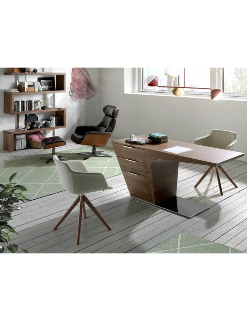 imagem de Mesa de escritório em madeira folheada a nogueira com duas gavetas simples 3012 Angel Cerda3