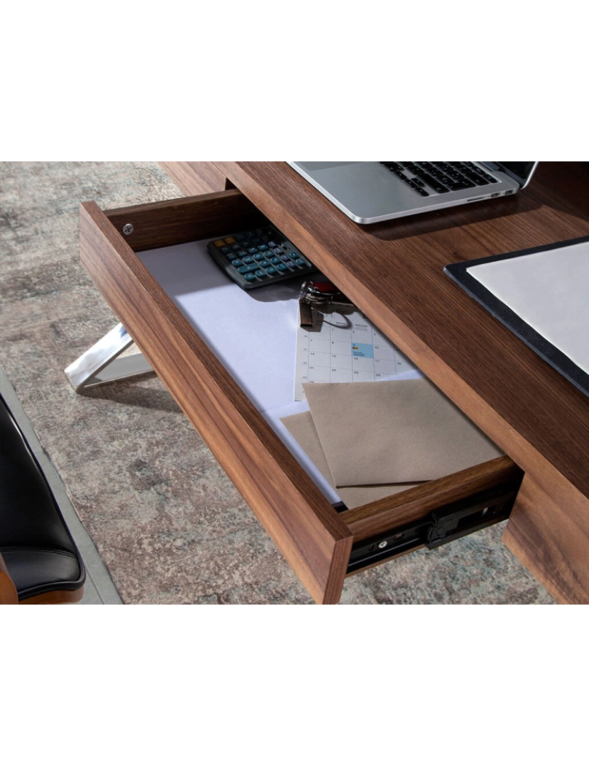 imagem de Mesa de escritório em madeira folheada a nogueira com duas gavetas simples 3015 Angel Cerda6