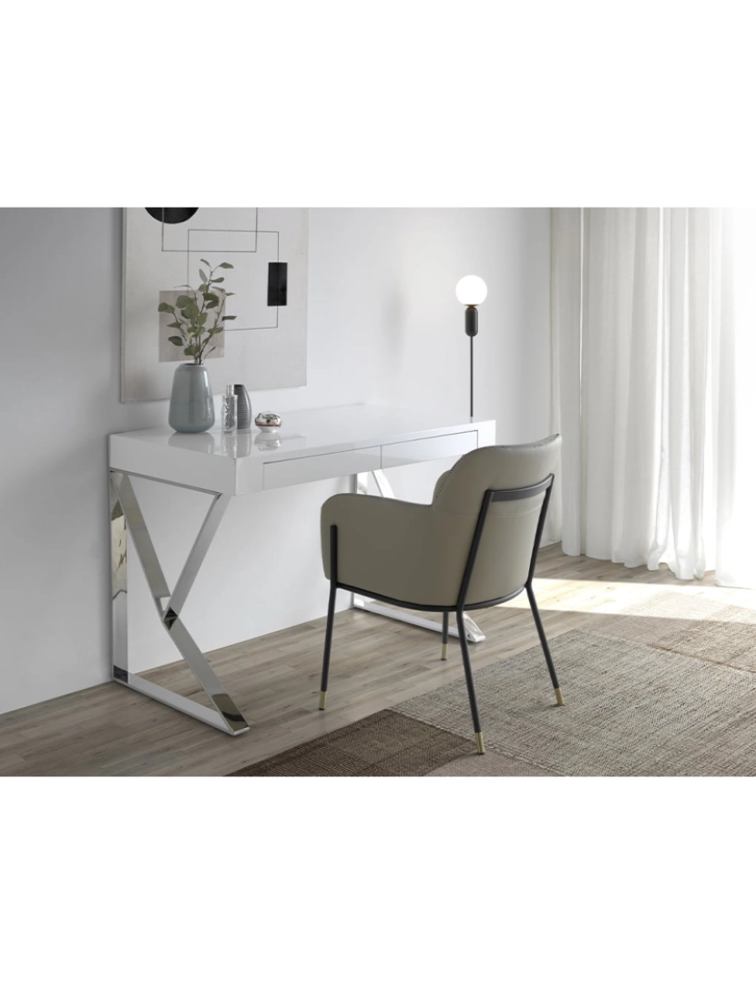 imagem de Mesa de escritório em MDF lacado branco brilhante com duas gavetas simples 3014 Angel Cerda3