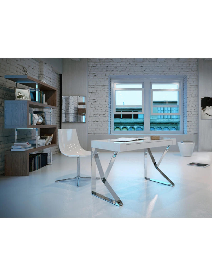 imagem de Mesa de escritório em MDF lacado branco brilhante com duas gavetas simples 3014 Angel Cerda9