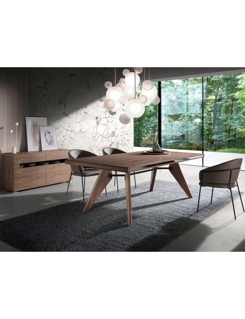imagem de Mesa de jantar feita de madeira folheada de nogueira com vidro lateral de efeito espelho 1080 Angel Cerda3