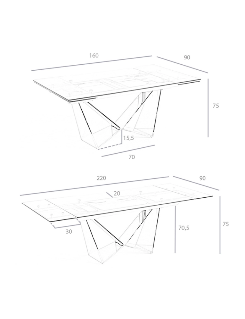 imagem de Mesa de jantar rectangular extensível com tampo em vidro temperado 1027 Angel Cerda5