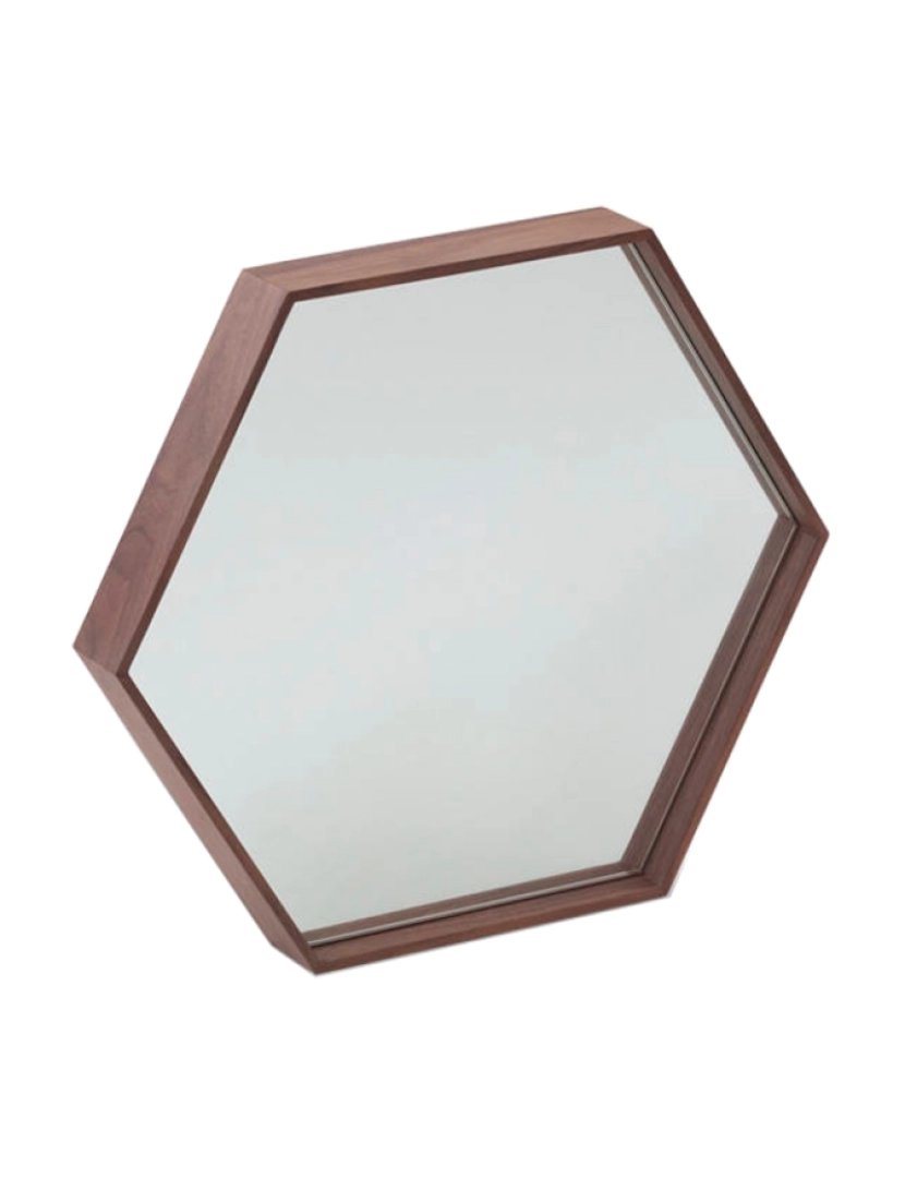Angel Cerdá - Espelho de parede hexagonal com moldura de madeira folheada a nogueira. 3039 Angel Cerda