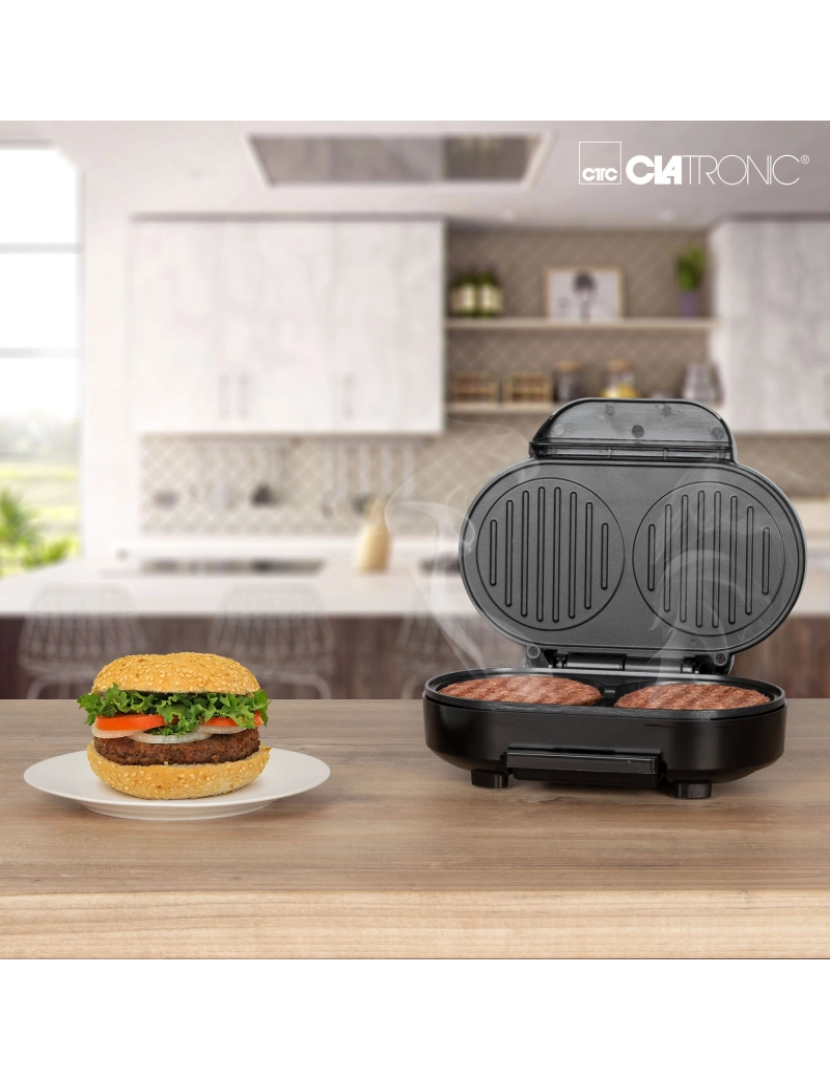imagem de Grelhador para Burger Grill, 2 Superfícies de CozeduraAço Inoxidável Clatronic HBM 3696, Prata2