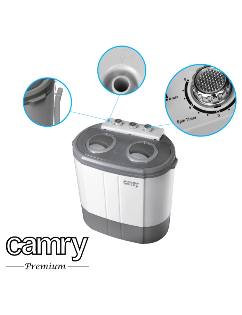 imagem de Máquina de lavar Roupa 3Kg Mini, 1Kg Centrifugada, Perfeita para Campismo, caravanas e Autocaravanas Camry CR 8052, Cinza10