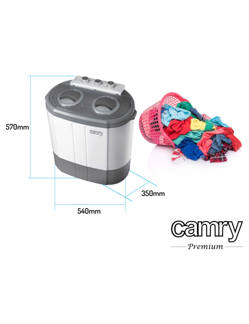 imagem de Máquina de lavar Roupa 3Kg Mini, 1Kg Centrifugada, Perfeita para Campismo, caravanas e Autocaravanas Camry CR 8052, Cinza8
