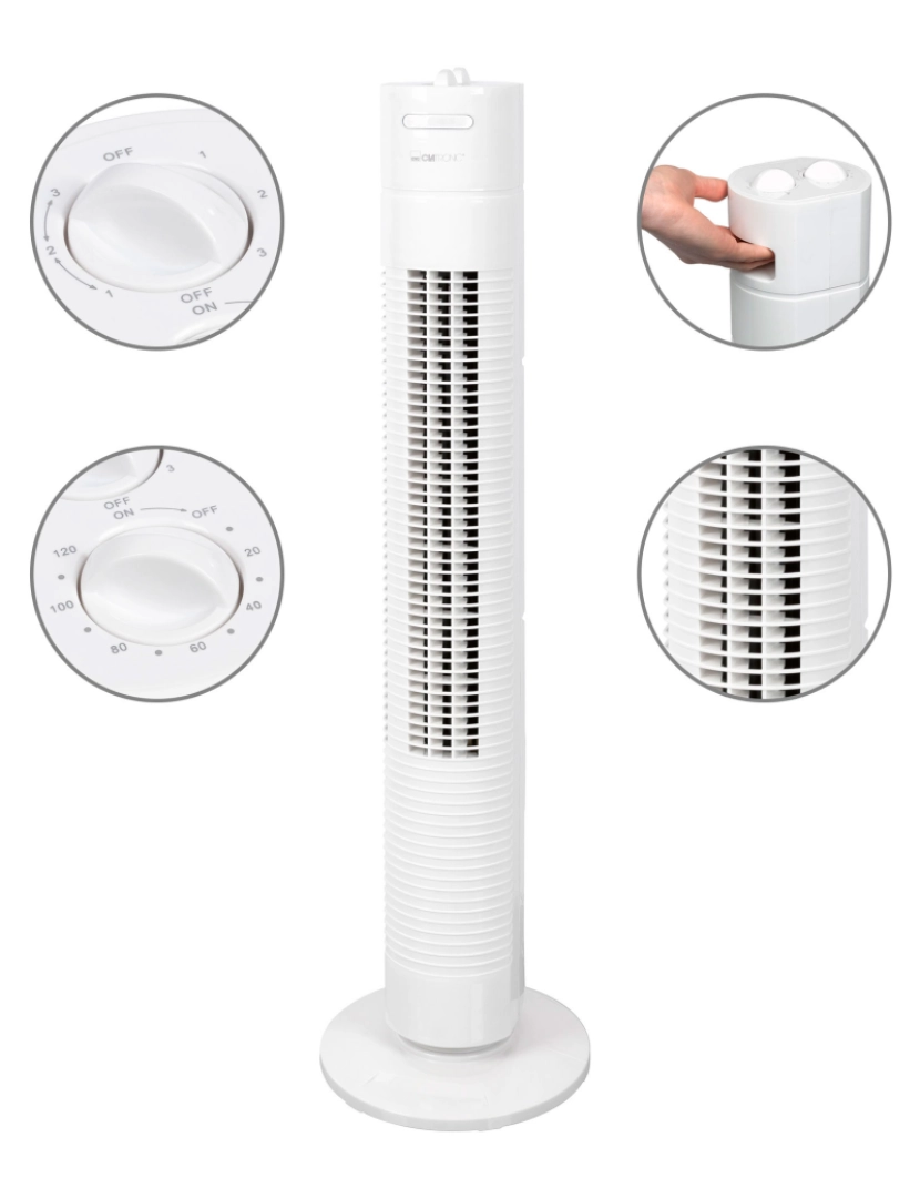 imagem de Ventilador Torre, Silencioso, Temporizador, Oscilante, 3 Velocidades, 78cm Clatronic TVL 3770W, Branco2