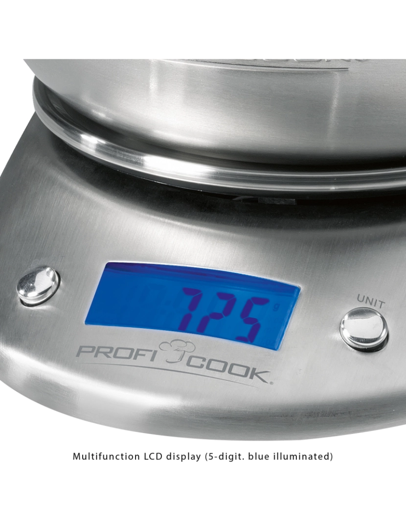 imagem de Balança de Cozinha Digital Taça 2 L Função de Tara Aço Inox Proficook KW 1040, Prata4