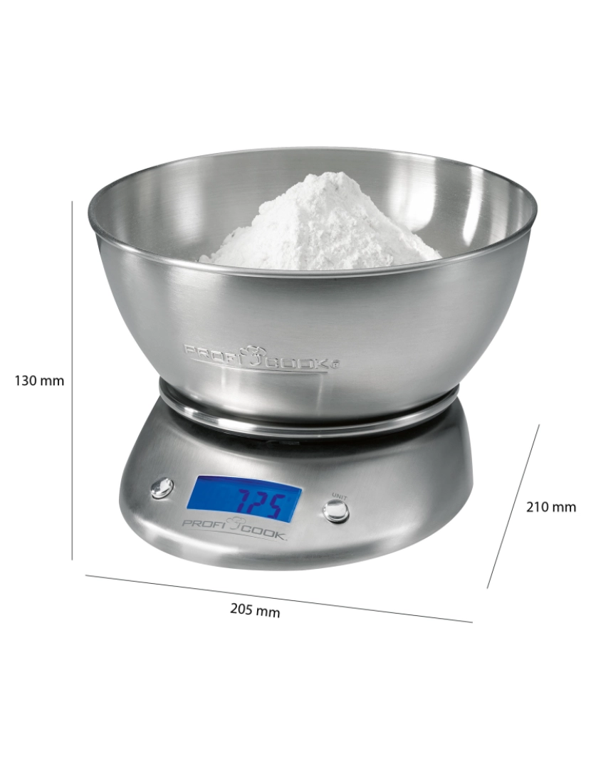 imagem de Balança de Cozinha Digital Taça 2 L Função de Tara Aço Inox Proficook KW 1040, Prata5