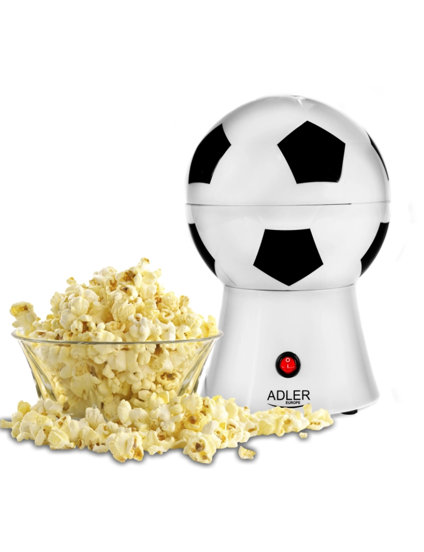Adler - Máquina de Pipocas, Ar Quente Sem Óleo Sem Gordura, Futebol Em Forma de Bola Adler AD 4479, Branco