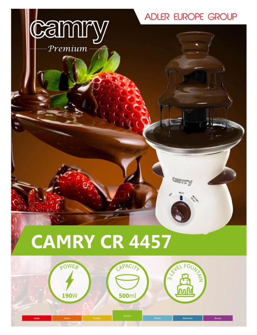 imagem de Fonte de Chocolate Elétrica, Cascata de 3 níveis, Temperatura máxima 60°C Camry CR 4457, Branco5