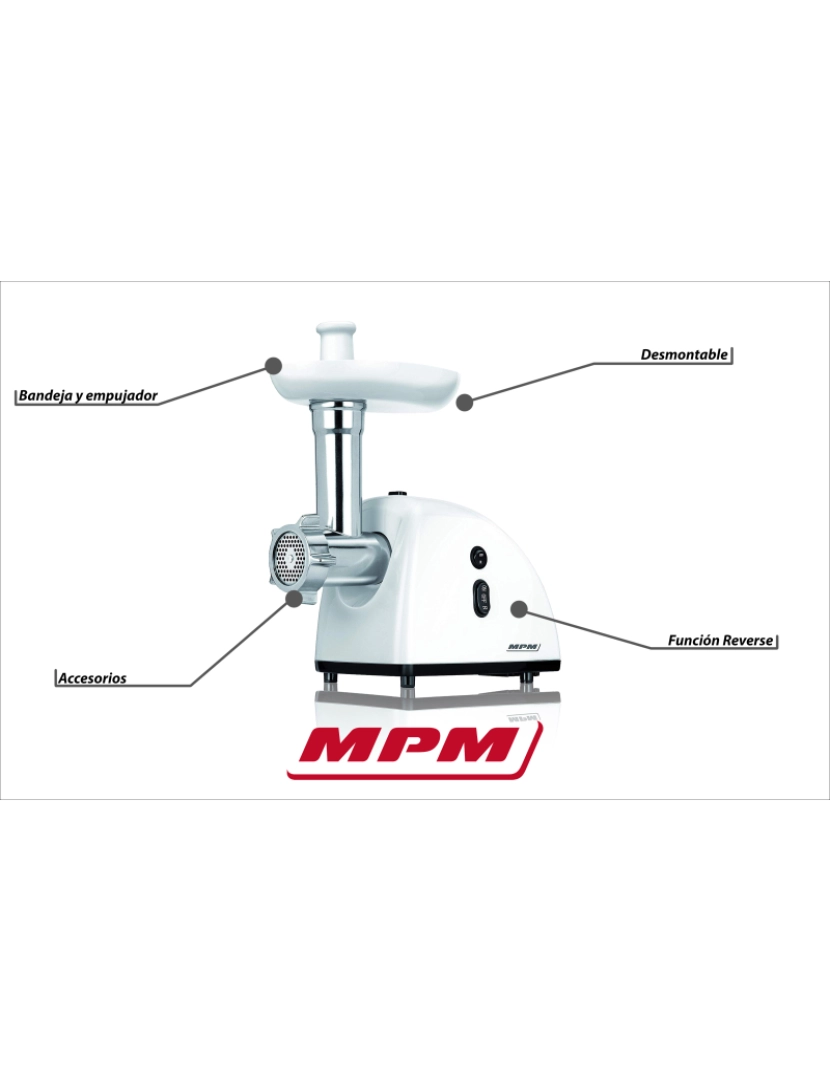 imagem de Moedor de Carne Elétrico, Função Reversa, Acessórios e Lâmina de Aço Inoxidável MPM MMM-05, Branco4