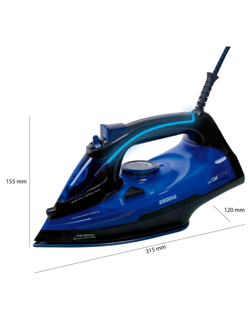 imagem de Ferro a Vapor base Cerâmica, Função de Engomar a Seco, Vapor Vertical, Sistema Anti-gota Clatronic DB 3755, Preto10