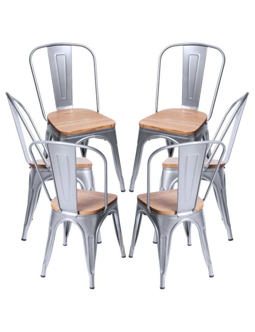 Presentes Miguel - Pack 6 Cadeiras Torix Madeira Natural - Cinza metalizado