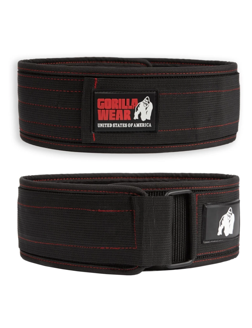 Gorilla Wear - Gorilla Wear Cinto de elevação de nylon de 4 polegadas - preto/Vermelho Stitched - S/M