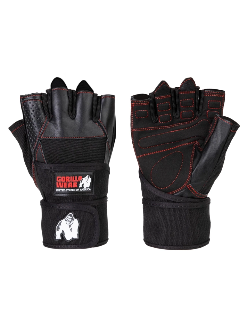 Gorilla Wear - Dallas braçadeira de pulso luvas - preto/Vermelho Stitched - S